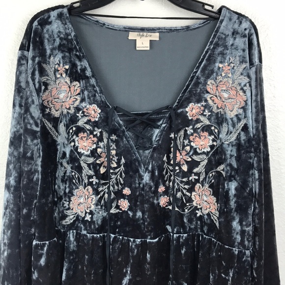 NWT Style & Co Velvet Embroidered Peasant Blouse - Picture 5 of 14